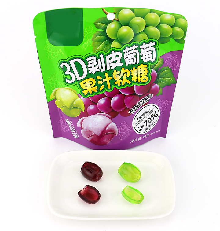 3D Peeling Fruits Juice Fudge Peach, Grape, Litchi Various Shape Soft Gummy Candy in bag CH-J646
