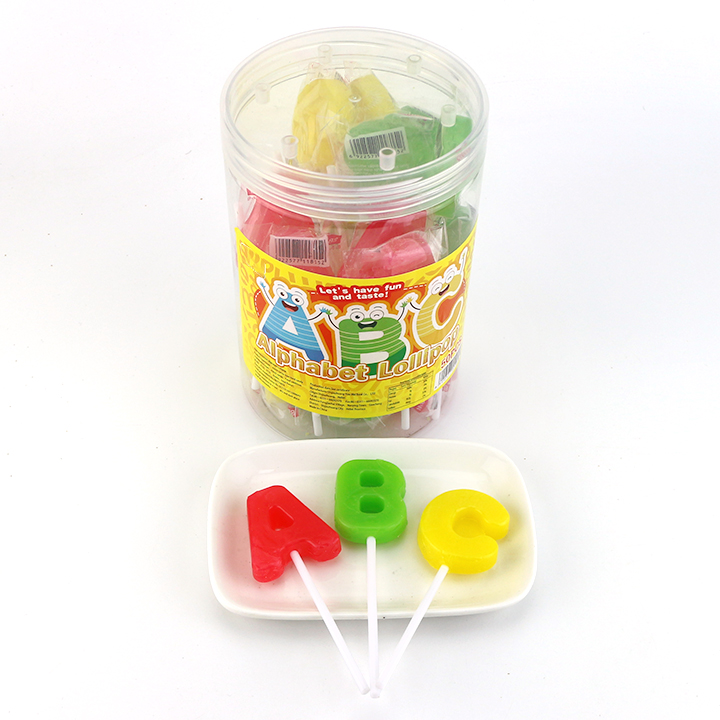 Letter Alphabet ABC fruit flavored hard lollipop candy CH-BP025-1