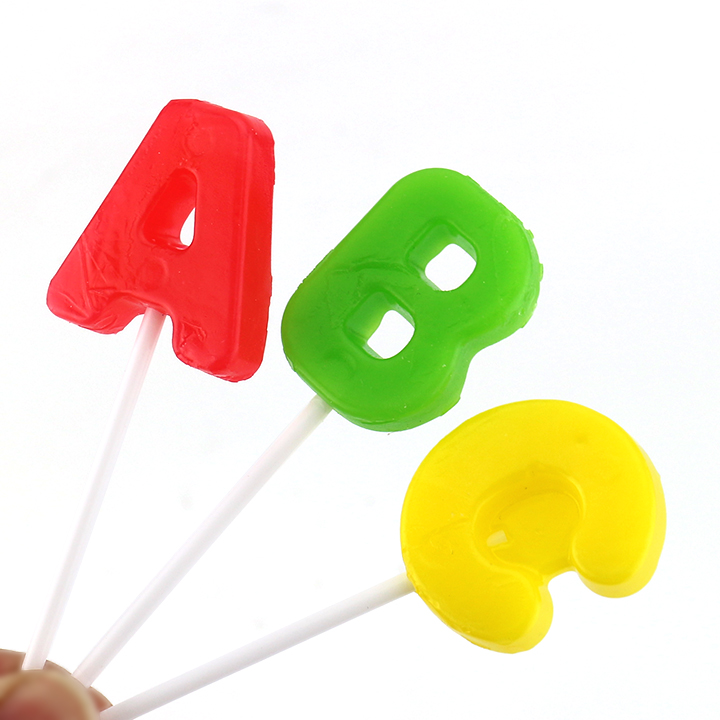 Letter Alphabet ABC fruit flavored hard lollipop candy CH-BP025-1