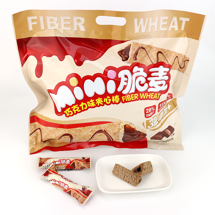 Halal grain snacks mini crispy triangle fiber wheat wafer biscuit with chocolate jam filled CH-D139