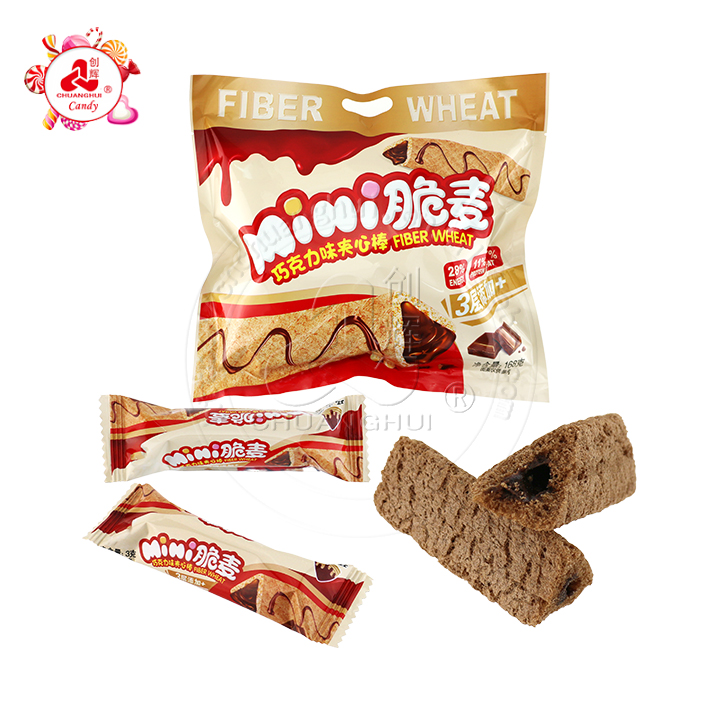 Halal grain snacks mini crispy triangle fiber wheat wafer biscuit with chocolate jam filled CH-D139