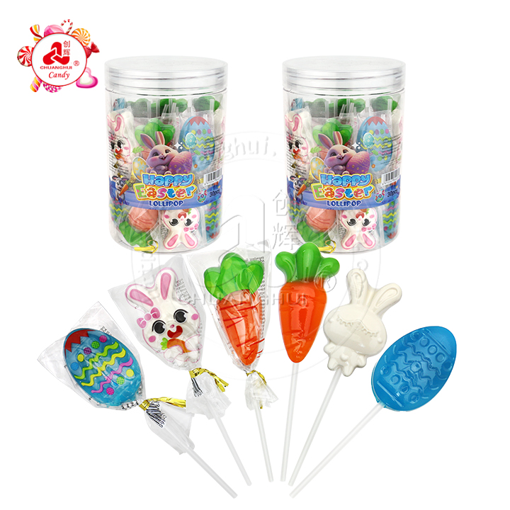 Happy Easter holiday Carrot ,Rabbit,Colorful Egg hard Lollipop Candy in Jar CH-BP128-1