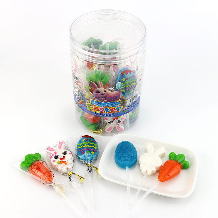 Happy Easter holiday Carrot ,Rabbit,Colorful Egg hard Lollipop Candy in Jar CH-BP128-1