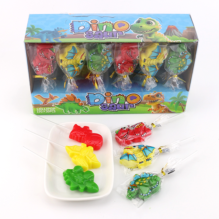 3 cartoon dinosaur animal shaped hard lollipop candy in box CH-BP129