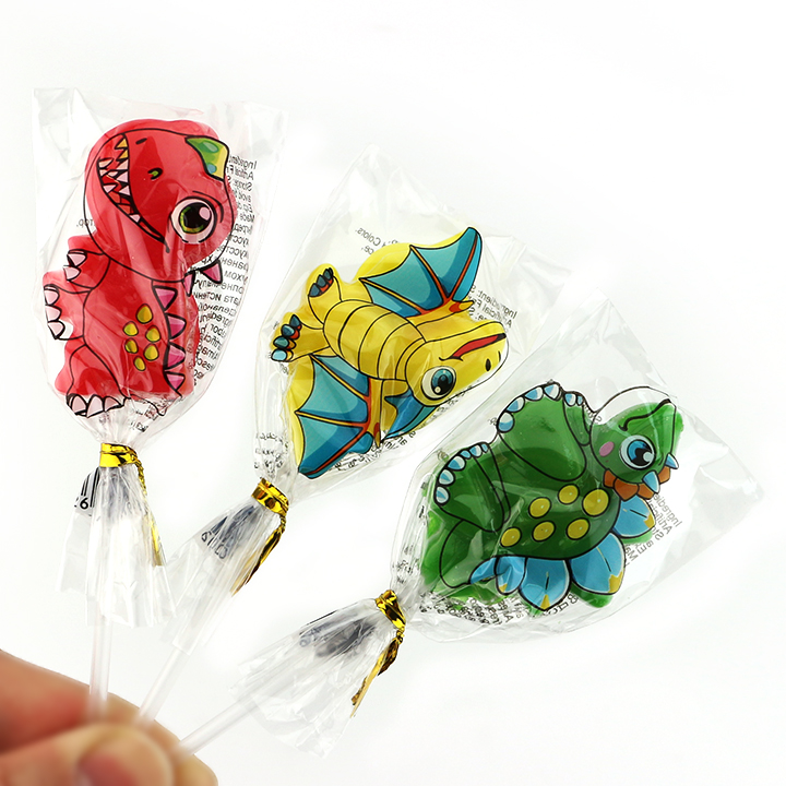 3 Cartoon Dinosaur animal shaped hard lollipop candy in Jar CH-BP129-1