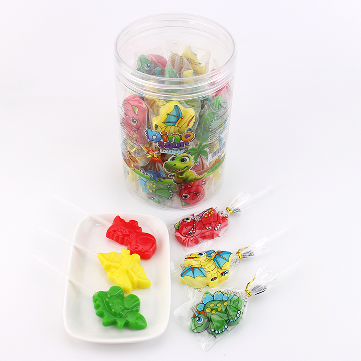 3 Cartoon Dinosaur animal shaped hard lollipop candy in Jar CH-BP129-1