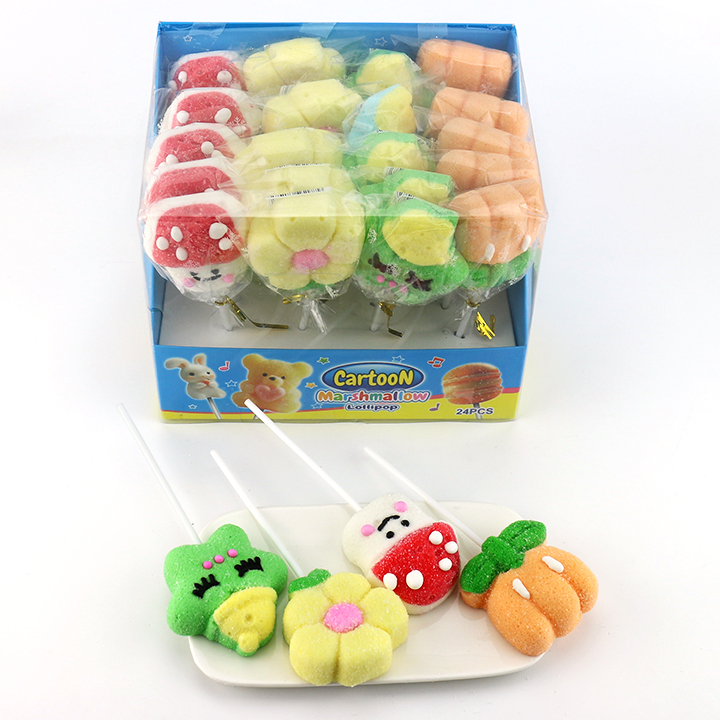 Cartoon hand decorated flowers, mushrooms, stars shaped marshmallow lollipop candy CH-M198