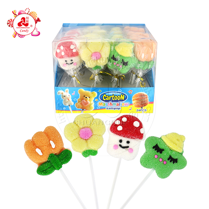 Cartoon hand decorated flowers, mushrooms, stars shaped marshmallow lollipop candy CH-M198