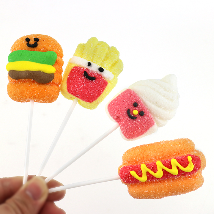 Cartoon hand decorated Hamburgers, French fries, ice cream, hot dogs Fast Food marshmallow lollipop candy CH-M199