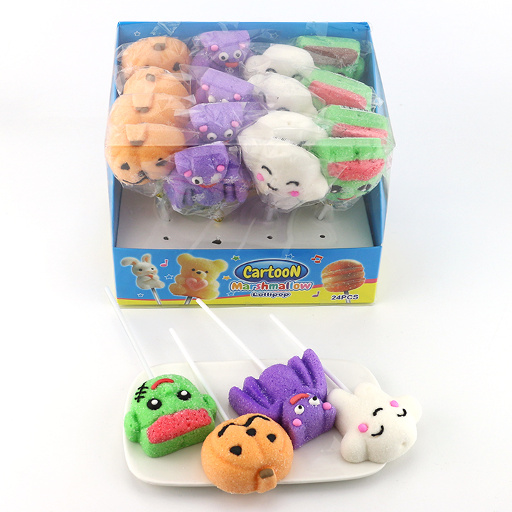 Cartoon hand decorated Bat, Ghost, Pumpkin Head, Frankenstein shaped Halloween marshmallow lollipop candy CH-M200