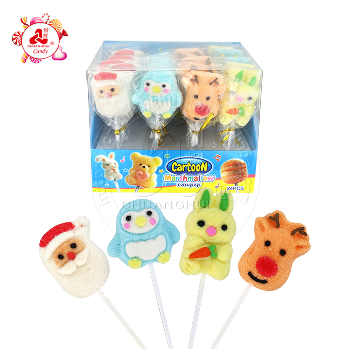 Christmas cartoon hand decorated Santa Claus, Rabbit, Penguin, Elk shaped Christmas marshmallow lollipop candy CH-M201