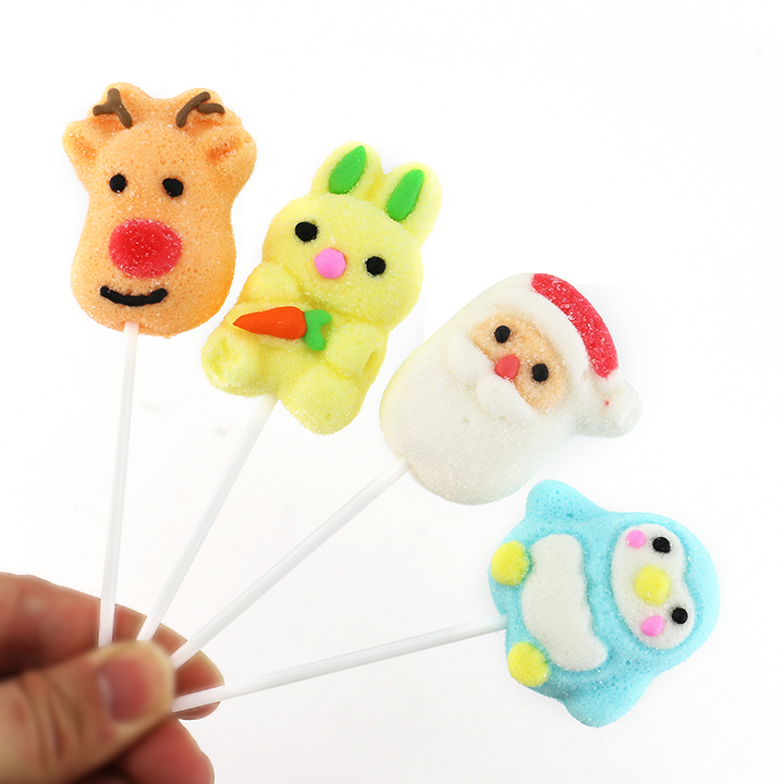 Christmas cartoon hand decorated Santa Claus, Rabbit, Penguin, Elk shaped Christmas marshmallow lollipop candy CH-M201