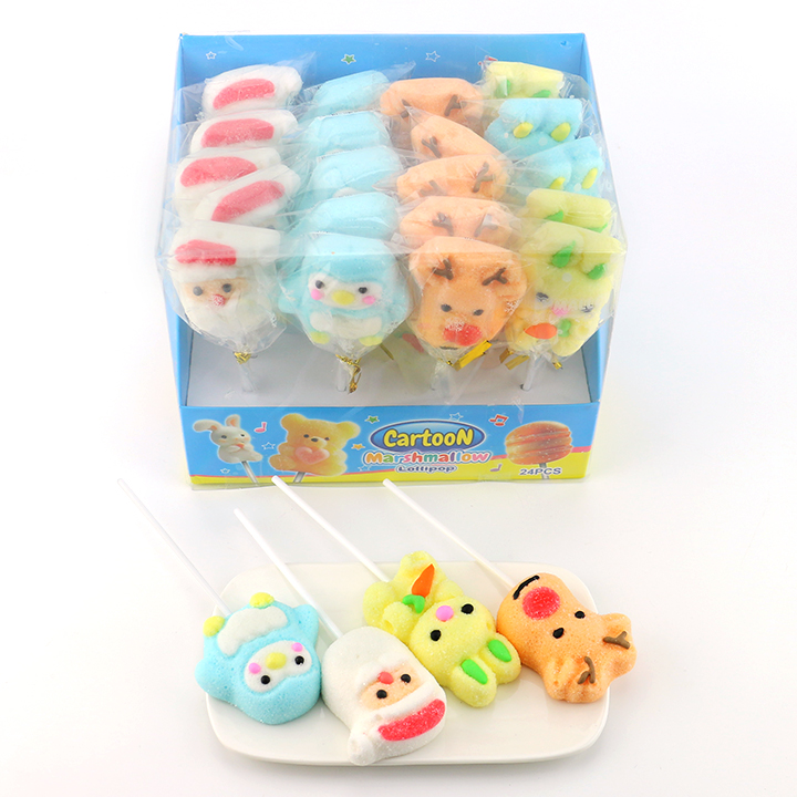 Christmas cartoon hand decorated Santa Claus, Rabbit, Penguin, Elk shaped Christmas marshmallow lollipop candy CH-M201