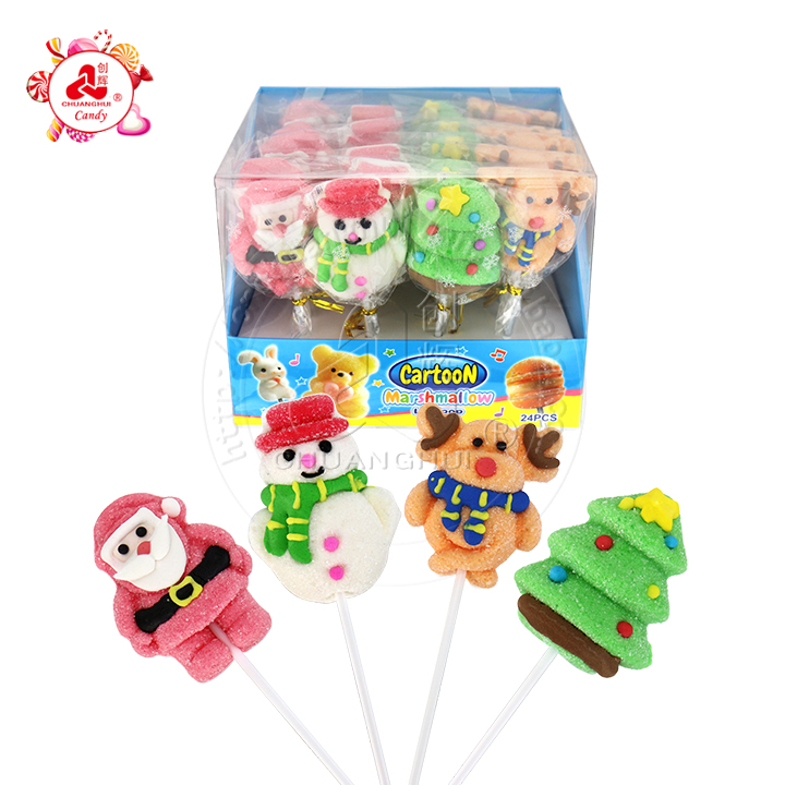 Cartoon hand decorated Santa Claus, snowman, reindeer, Christmas 2 tree marshmallow lollipop candy CH-M202