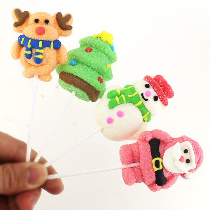 Cartoon hand decorated Santa Claus, snowman, reindeer, Christmas 2 tree marshmallow lollipop candy CH-M202