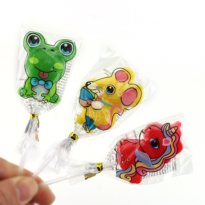 3 animal unicorn, mouse, frog shaped hard lollipop candy in boxCH-BP130
