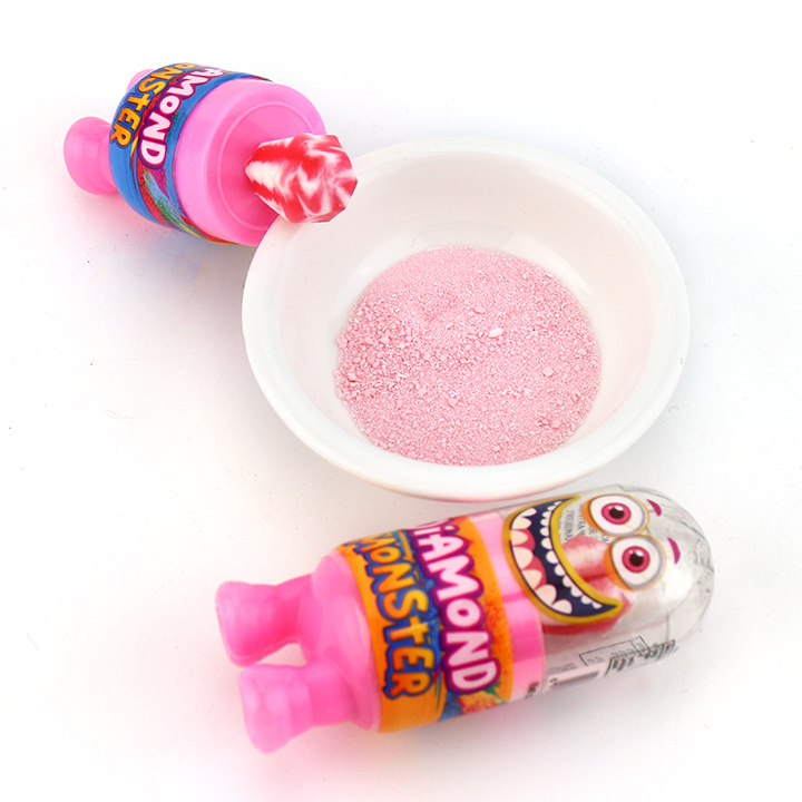 Cartoon diamond monster diamond lollipop with sour powder candy CH-N728