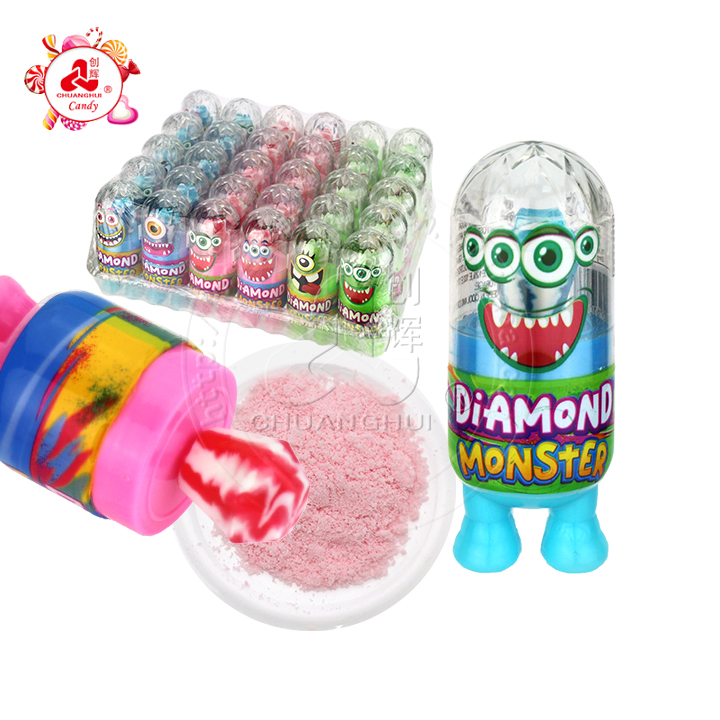 Cartoon diamond monster diamond lollipop with sour powder candy CH-N728