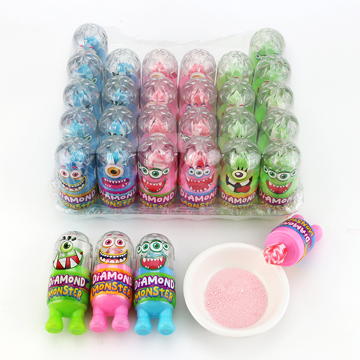 Cartoon diamond monster diamond lollipop with sour powder candy CH-N728