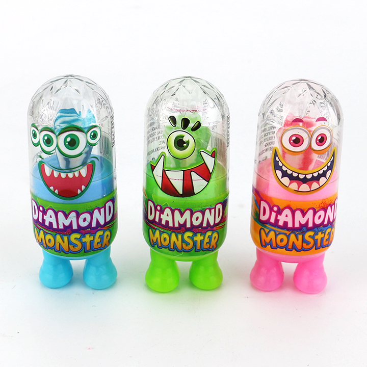 Cartoon diamond monster diamond lollipop with sour powder candy CH-N728