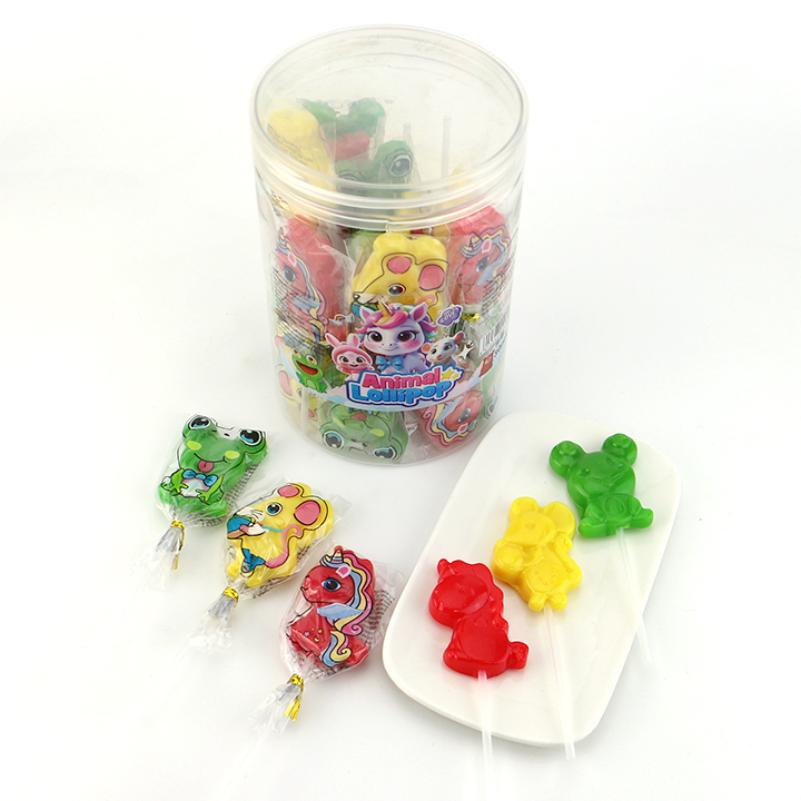 3 animal unicorn, mouse, frog animal shaped hard lollipop candy in Jar CH-BP130-1