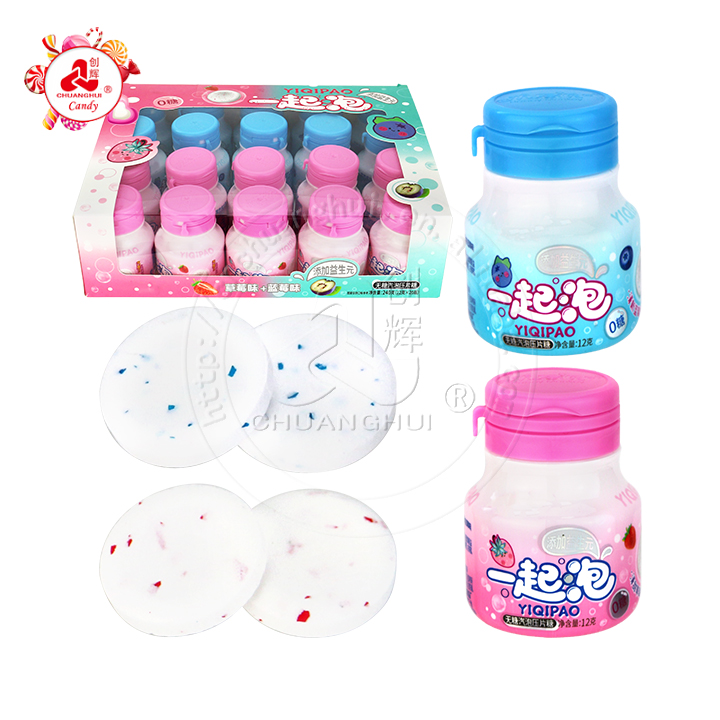 Small bottle Mixed Fruits Flavor Sugar Free Soda Bubble Pressed Tablet Fizzy Candy CH-N732