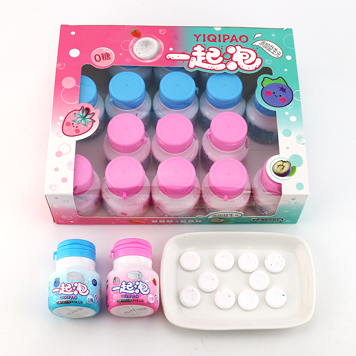 Small bottle Mixed Fruits Flavor Sugar Free Soda Bubble Pressed Tablet Fizzy Candy CH-N732