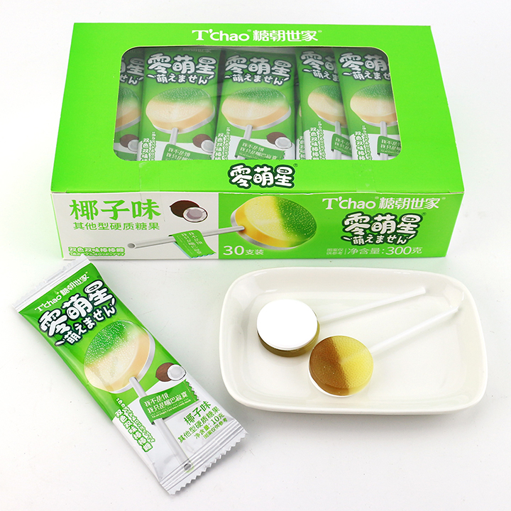 2-in-1 Two Colors Coconut flavor Round Flat Lollipop with Sugar Free Sour Pressed Candy CH-BP103-4