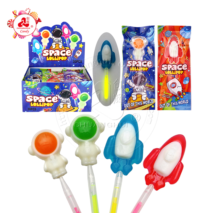 Space glowing lollipop 2-in-1 astronaut and spacecraft neon glow stick lollipop candy CH-A110