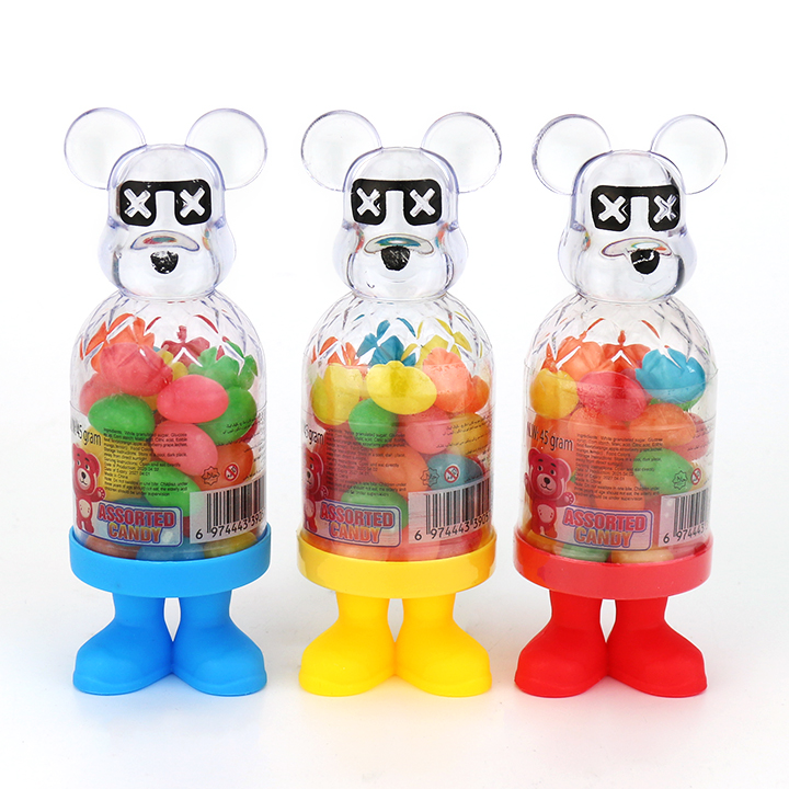 Cartoon bear shaped jar with 45g fruit flavored jelly bean candy filling CH-N734