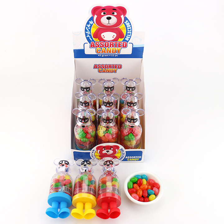 Cartoon bear shaped jar with 45g fruit flavored jelly bean candy filling CH-N734