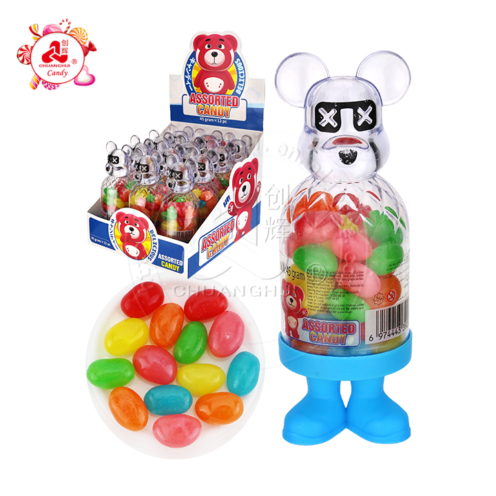 Cartoon bear shaped jar with 45g fruit flavored jelly bean candy filling CH-N734
