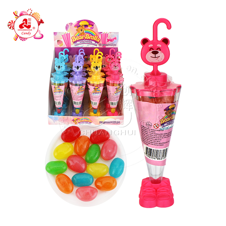 Cartoon Bear Umbrella Shaped Jar with 35g Fruit Flavor Jelly Bean Candy toy CH-N735