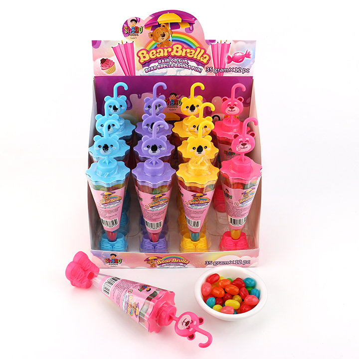 Cartoon Bear Umbrella Shaped Jar with 35g Fruit Flavor Jelly Bean Candy toy CH-N735
