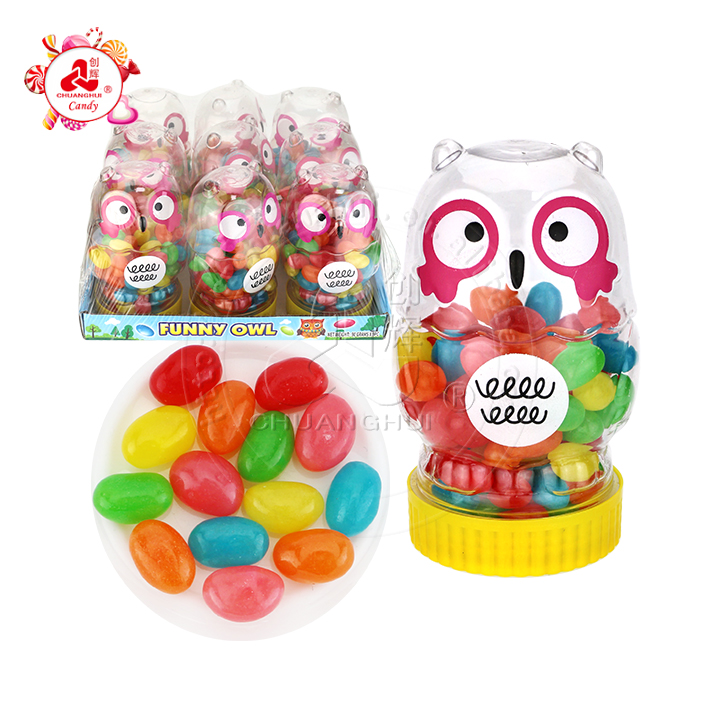Cartoon Owl shaped jar with 90g fruit flavored jelly bean candy filling CH-N736