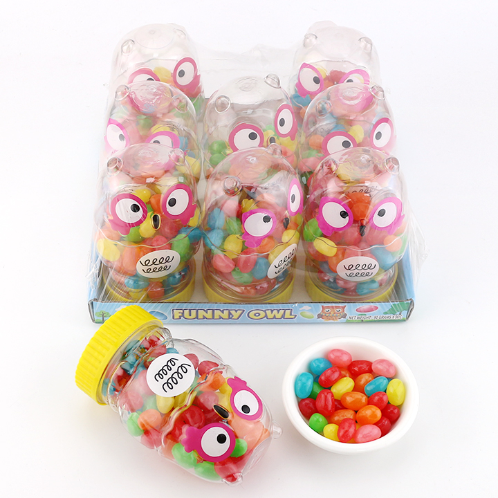 Cartoon Owl shaped jar with 90g fruit flavored jelly bean candy filling CH-N736