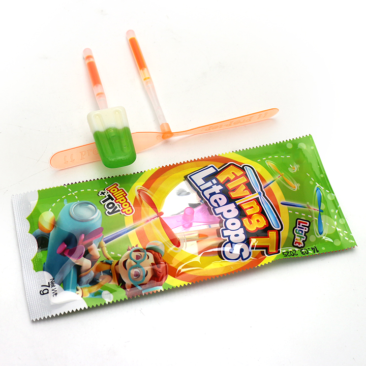 Mini ice cream popsicle shaped glow stick lollipop candy with Rotational Flying Bamboo Litepops Propeller toy CH-T1367