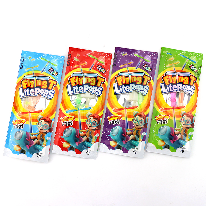 Mini ice cream popsicle shaped glow stick lollipop candy with Rotational Flying Bamboo Litepops Propeller toy CH-T1367
