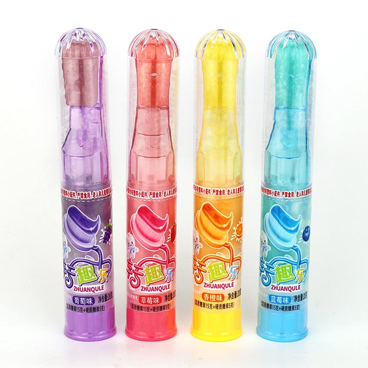 High quality toothbrush shaped fruit lollipop with squeezed jam liquid candy CH-T1368