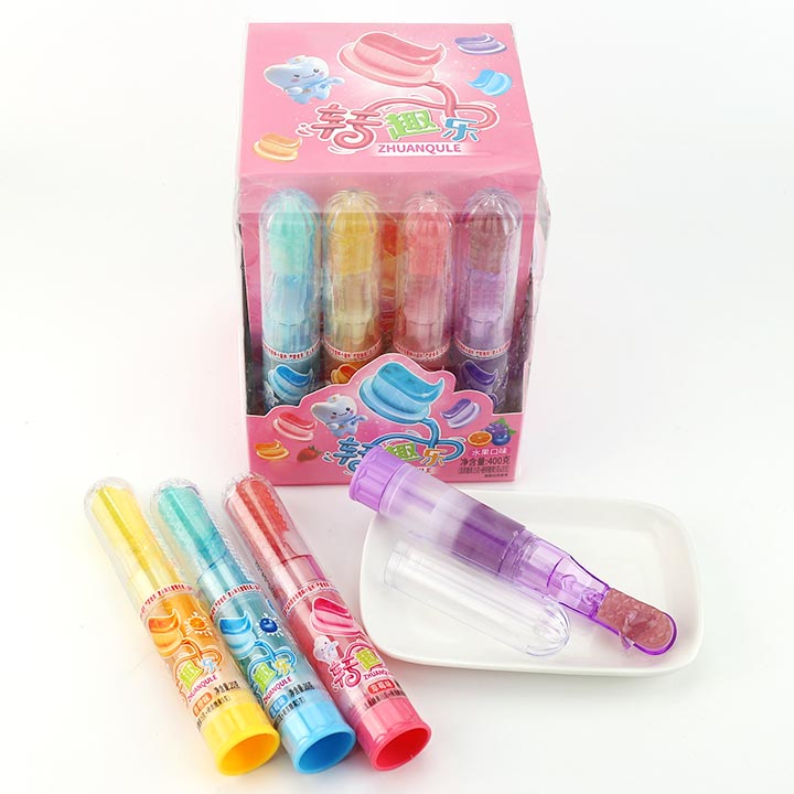 High quality toothbrush shaped fruit lollipop with squeezed jam liquid candy CH-T1368