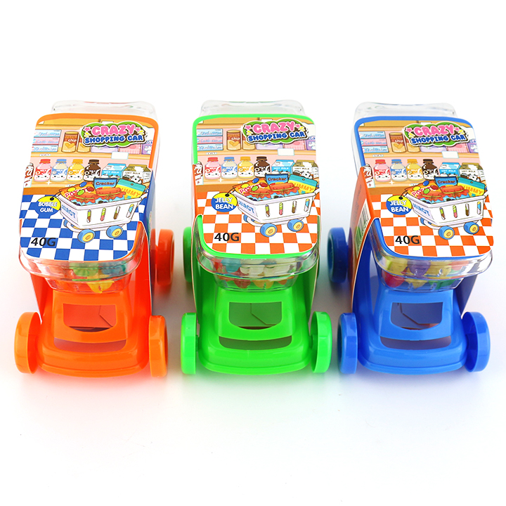 Plastic shopping car toys with Jelly bean candy and mini watermelon bubble gum ball CH-TB240