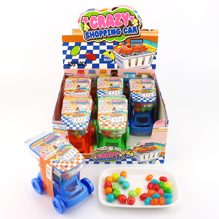 Plastic shopping car toys with Jelly bean candy and mini watermelon bubble gum ball CH-TB240