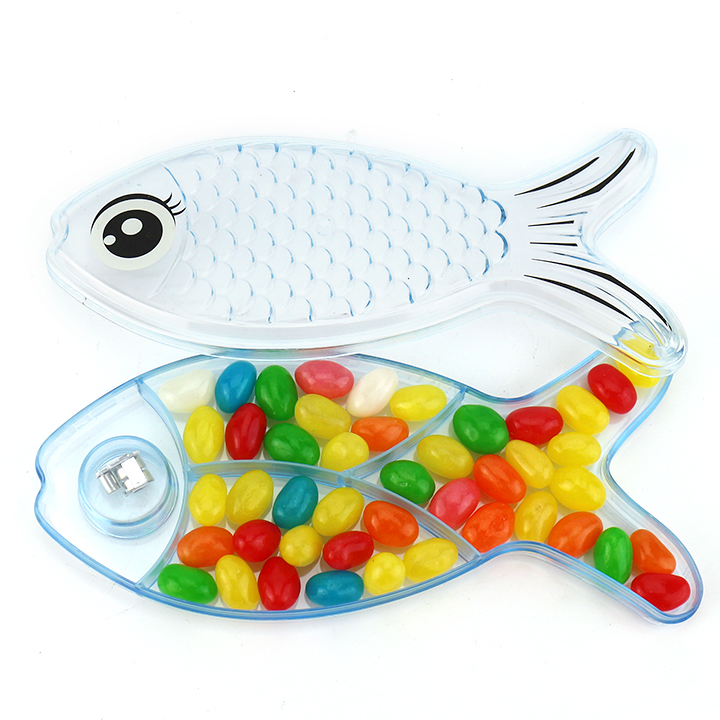 Cartoon fish LED flashing box toy with jelly beans, mini watermelon bubble gum, chocolate stone candy CH-TB241