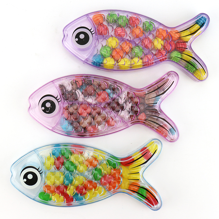 Cartoon fish LED flashing box toy with jelly beans, mini watermelon bubble gum, chocolate stone candy CH-TB241