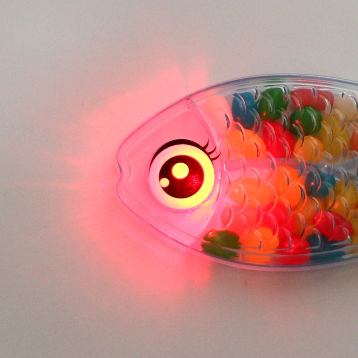 Cartoon fish LED flashing box toy with jelly beans, mini watermelon bubble gum, chocolate stone candy CH-TB241