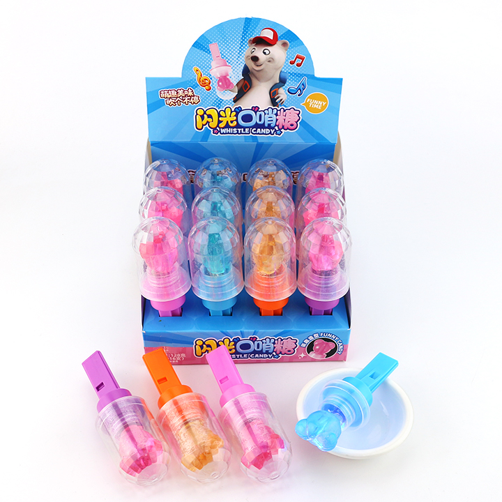 LED flashing bear head shaped lollipop toy candy with whistle function CH-TB243