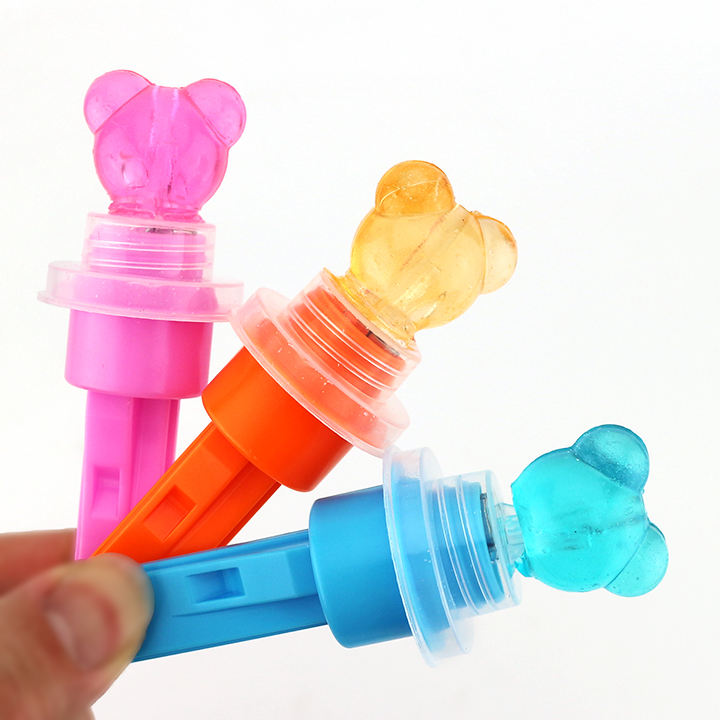 LED flashing bear head shaped lollipop toy candy with whistle function CH-TB243