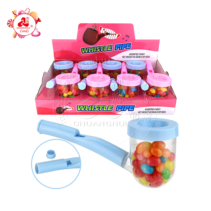 Big whistle tobacco pipe shaped toy with jelly bean candy CH-TB244