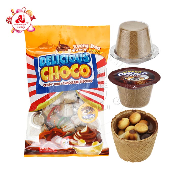 Crispy Wafer tube chocolate cup choco jam with biscuit balls in bag CH-BC149