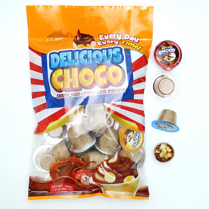 Crispy Wafer tube chocolate cup choco jam with biscuit balls in bag CH-BC149